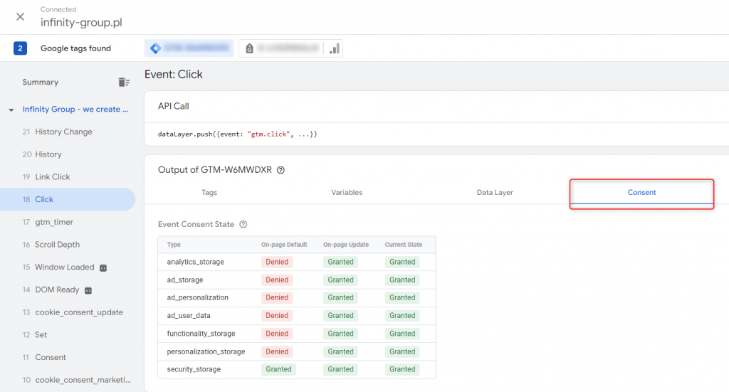 consent mode v2 - weryfikacja gcm w tag assistant